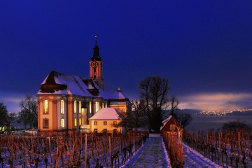 Die Basilika Birnau am winterlichen Bodensee