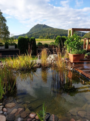 Wasser und Vulkanblick im Privatgarten Wagner 